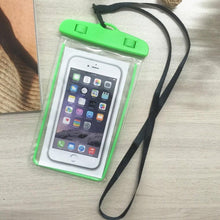 Load image into Gallery viewer, Florescent Universal Waterproof Phone Pouch Case Diving Swimming Bag Luminous Mobile Cover For Phone Sports Beach Pool 6 inch Universal Water Proof Mobile Pouch/Case Cover for Rain Protection &amp; Under Water Swimming Bag Case and Strap
