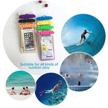 Load image into Gallery viewer, Florescent Universal Waterproof Phone Pouch Case Diving Swimming Bag Luminous Mobile Cover For Phone Sports Beach Pool 6 inch Universal Water Proof Mobile Pouch/Case Cover for Rain Protection &amp; Under Water Swimming Bag Case and Strap
