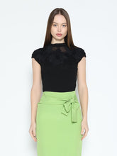 Load image into Gallery viewer, Flower Applique Mock Neck Cap Sleeve Top
