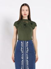 Load image into Gallery viewer, Flower Applique Mock Neck Cap Sleeve Top
