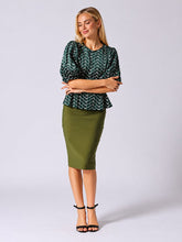 Load image into Gallery viewer, Flower Embroidered Puff Sleeve Peplum Style Blouse

