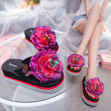 Load image into Gallery viewer, Flowers Slippers Summer Flip Flops Womans Platform Shoes Slide Heel Thick Beach Shower Slippers Quick Drying Pool Slides Beach Sandals Open Toe Indoor House Slippers
