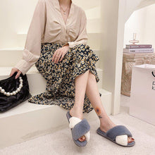 Load image into Gallery viewer, Fluffy Slippers Women Cozy Faux Fur Cross Indoor Floor Slides Flat Soft Furry Shoes Fluffy Furry Fur Slippers Flip Flop Open Toe Cozy House Memory Foam Sandals Slides Soft Flat Comfy Slippers
