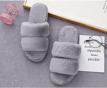 Load image into Gallery viewer, Fluffy Slippers Women Cozy Faux Fur Cross Indoor Floor Slides Flat Soft Furry Shoes Fluffy Furry Fur Slippers Flip Flop Open Toe Cozy House Memory Foam Sandals Slides Soft Flat Comfy Slippers
