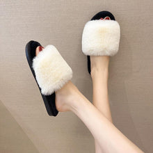 Load image into Gallery viewer, Fluffy Slippers Women Cozy Faux Fur Cross Indoor Floor Slides Flat Soft Furry Shoes Fluffy Furry Fur Slippers Flip Flop Open Toe Cozy House Memory Foam Sandals Slides Soft Flat Comfy Slippers
