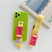 Load image into Gallery viewer, Fluorescent Sports Smartphone Case Bright Color Silicone Simple Soft Protective Cover Mobile Strap Wrist Crossbody Phone Case For iPhone 13 12 11 Pro XR XS Max X 8 7 Plus SE2 Strap Soft Silicon Phone Cover
