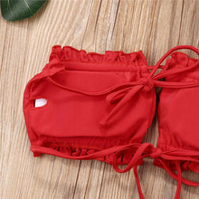 Load image into Gallery viewer, Folds Bikini Women Swimwear Bathing Suit Women's Ruffle Tie Side Bikini Set High Cut Strapless Padded Solid Bathing Suit Bikini Micro Swimsuit Female Push up Two-Piece Suit Summer
