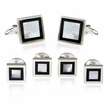 Load image into Gallery viewer, Framed Mother of Pearl Onyx Tuxedo Set Cufflinks Studs
