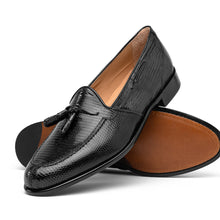 Load image into Gallery viewer, 14-580-BLK FRANCO Teju Lizard Tassel Loafer, Black
