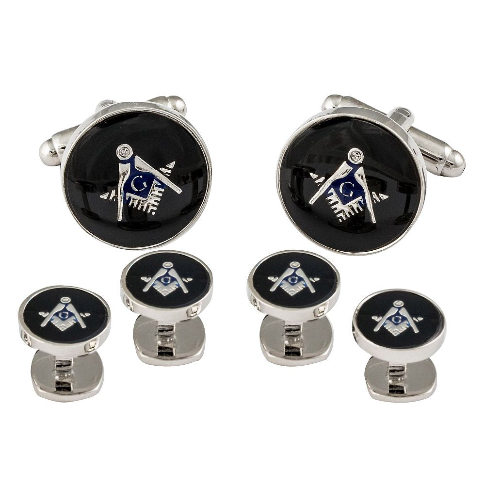 Freemason Masonic Cufflinks Studs Silver Black