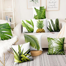 Load image into Gallery viewer, Fresh Green Leaves Digital Printed Pillowcase Home Pillow Decoration Tropical Green Leaves Throw Pillow Cover With Geometric Background Home Decorative Square Cushion Covers Cotton Linen Home Decor 45x45CM
