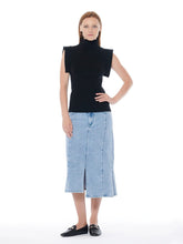 Load image into Gallery viewer, Front &amp; Side Slit Straight Cut Midi Denim Skirt
