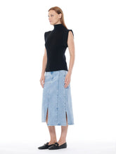Load image into Gallery viewer, Front &amp; Side Slit Straight Cut Midi Denim Skirt
