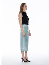 Load image into Gallery viewer, Front Slit Metallic Pleather Pencil Skirt
