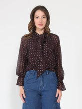 Load image into Gallery viewer, Front Tie Long Sleeve Dot Print Top
