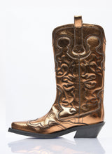 Load image into Gallery viewer, Ganni Women Mid Shaft Embroidered Metallic Western Boots
