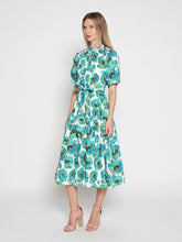 Load image into Gallery viewer, Gathered neck floral print belt dress
