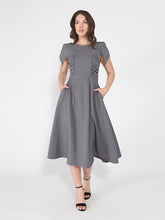 Load image into Gallery viewer, Gathered Side Detail Cap Sleeve A-line Midi Dess
