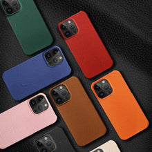 Load image into Gallery viewer, Genuine Leather Phone Case for iPhone 13 14 Pro Max 12 Mini 12 Pro Max Back Cover Neon Orange Silicone Phone Cover Wireless Charging Compatible Shockproof Protective Case for iPhone
