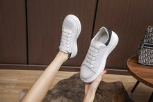 Load image into Gallery viewer, Genuine Leather Women Platform Sneakers Autumn Fashion Sports Little White Shoes Platform Flats Casual Lace Up Woman Comfort Walking Sneakers
