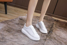 Load image into Gallery viewer, Genuine Leather Women Platform Sneakers Autumn Fashion Sports Little White Shoes Platform Flats Casual Lace Up Woman Comfort Walking Sneakers
