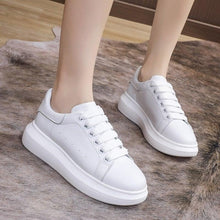 Load image into Gallery viewer, Genuine Leather Women Platform Sneakers Autumn Fashion Sports Little White Shoes Platform Flats Casual Lace Up Woman Comfort Walking Sneakers
