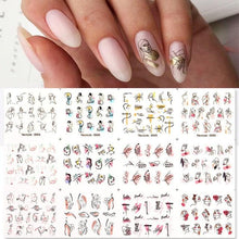 Load image into Gallery viewer, Geometrics Blue Flower Leaves Water Decals Stickers Special Floral Transfer Slider For Nails Decoration Nail Art Stickers Black White Flower Palm Leaf Nail Self-Adhesive Decals Nail Stickers Water Transfer Fresh Nail Decals for Nail Art Butterfly Palm
