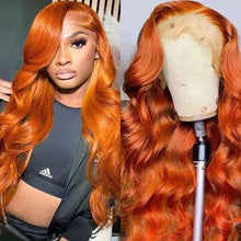 Load image into Gallery viewer, Ginger Orange Body Wave Human Hair Lace Front Wig #350 Colored 13x6 Pre Plucked 200%
