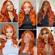 Load image into Gallery viewer, Ginger Orange Body Wave Human Hair Lace Front Wig #350 Colored 13x6 Pre Plucked 200%
