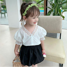 Load image into Gallery viewer, Girls' Summer Lace Top &amp; Bubble Shorts Set | Ages 3-8 - # GIAA212310020
