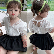 Load image into Gallery viewer, Girls' Summer Lace Top &amp; Bubble Shorts Set | Ages 3-8 - # GIAA212310020
