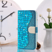 Load image into Gallery viewer, Glitter Leather Case For iPhone 11 12 13 14 Pro XR XS Max Alligator Flip Case Cover For iPhone SE Glitter Matching Texture Horizontal Flip Leather Case with Card Slots &amp; Holder &amp; Wallet Phone Accessories
