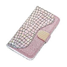 Load image into Gallery viewer, Glitter Leather Case For iPhone 11 12 13 14 Pro XR XS Max Alligator Flip Case Cover For iPhone SE Glitter Matching Texture Horizontal Flip Leather Case with Card Slots &amp; Holder &amp; Wallet Phone Accessories
