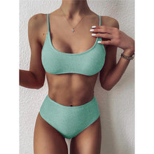 Load image into Gallery viewer, Glitter Sparkling Female Swimsuit High Waist Bikini Women's High Waist Bikinis Party Glitter Scoop Neck Crop Top Swimsuits Two Piece Bathing Suit Women Swimwear Two-pieces Bikini Set Summer Swim Suit
