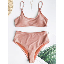 Load image into Gallery viewer, Glitter Sparkling Female Swimsuit High Waist Bikini Women's High Waist Bikinis Party Glitter Scoop Neck Crop Top Swimsuits Two Piece Bathing Suit Women Swimwear Two-pieces Bikini Set Summer Swim Suit
