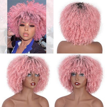 Load image into Gallery viewer, Glorious Afro Wigs Short Kinky Curly Wig Synthetic Short Bob Wig With Bangs Mixed Highlight Wig for Black Women Cosplay Wigs For Black Women Gifts for Girlfriends
