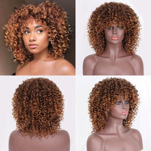 Load image into Gallery viewer, Glorious Afro Wigs Short Kinky Curly Wig Synthetic Short Bob Wig With Bangs Mixed Highlight Wig for Black Women Cosplay Wigs For Black Women Gifts for Girlfriends

