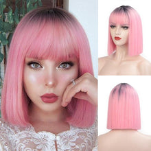 Load image into Gallery viewer, Glorious Synthetic Wigs Short Bob Wigs Black/Pink Bangs Wigs for Women Heat Resistant Fiber Hair Brazilin Wigs For Black Women Cosplay Wigs For Women
