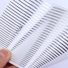 Load image into Gallery viewer, Gold 3D Nail Sticker Curve Stripe Lines Nails Stickers Gradient Adhesive Striping Tape Nail Foil Nail Art Stickers Decals Silver Strip Line Nail Decal Self-Adhesive 3D Wave Decal Decoration Metallic Curve Design Decoration for Women Girls
