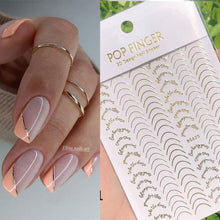 Load image into Gallery viewer, Gold 3D Nail Sticker Curve Stripe Lines Nails Stickers Gradient Adhesive Striping Tape Nail Foil Nail Art Stickers Decals Silver Strip Line Nail Decal Self-Adhesive 3D Wave Decal Decoration Metallic Curve Design Decoration for Women Girls
