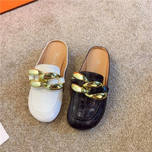 Load image into Gallery viewer, Gold Chain Women Slipper Closed Toe Slip On Mules Shoes Round Toe Low Heels Casual Slides Flat Mules Comfortable Slides Mules Shoes Ladies Slip-On Luxury Shoes
