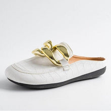 Load image into Gallery viewer, Gold Chain Women Slipper Closed Toe Slip On Mules Shoes Round Toe Low Heels Casual Slides Flat Mules Comfortable Slides Mules Shoes Ladies Slip-On Luxury Shoes

