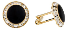 Load image into Gallery viewer, Gold Enamel CZ Cufflinks
