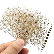 Load image into Gallery viewer, Gold Moon Star 3D Nail Stickers Ultra-thin Adhesive Decals Nail Art Decorations Stamping Manicure Nails Stickers Tool 3d Nail Decal Stickers Manicure Nail Art Decoration Accessories Holographic Old English Character Nail Self-Adhesive Sticker
