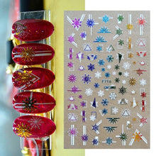 Load image into Gallery viewer, Gold Silver White Snowflakes 3D Nail Stickers Iridescent Self Adhesive Transfer Decals Manicures Art Decoration Slider  Nails Decals Sticker Hot Sexy Girl Tip Back Glue Decal Cool Lollipop Self Adhesive Acrylic Tips Tool Decoration
