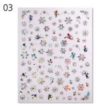 Load image into Gallery viewer, Gold Silver White Snowflakes 3D Nail Stickers Iridescent Self Adhesive Transfer Decals Manicures Art Decoration Slider  Nails Decals Sticker Hot Sexy Girl Tip Back Glue Decal Cool Lollipop Self Adhesive Acrylic Tips Tool Decoration
