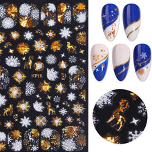 Load image into Gallery viewer, Gold Silver White Snowflakes 3D Nail Stickers Iridescent Self Adhesive Transfer Decals Manicures Art Decoration Slider  Nails Decals Sticker Hot Sexy Girl Tip Back Glue Decal Cool Lollipop Self Adhesive Acrylic Tips Tool Decoration
