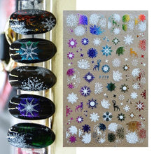 Load image into Gallery viewer, Gold Silver White Snowflakes 3D Nail Stickers Iridescent Self Adhesive Transfer Decals Manicures Art Decoration Slider  Nails Decals Sticker Hot Sexy Girl Tip Back Glue Decal Cool Lollipop Self Adhesive Acrylic Tips Tool Decoration

