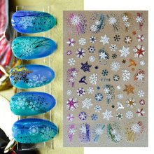 Load image into Gallery viewer, Gold Silver White Snowflakes 3D Nail Stickers Iridescent Self Adhesive Transfer Decals Manicures Art Decoration Slider  Nails Decals Sticker Hot Sexy Girl Tip Back Glue Decal Cool Lollipop Self Adhesive Acrylic Tips Tool Decoration
