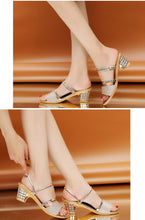 Load image into Gallery viewer, Gold Women Sandals Summer Open Toe High Heels Low Heel Shoes Ankle Strap High Women Sandals Women's Open Toe Fashion Ankle Strap Low Heel Dress Party Luxury Sandals
